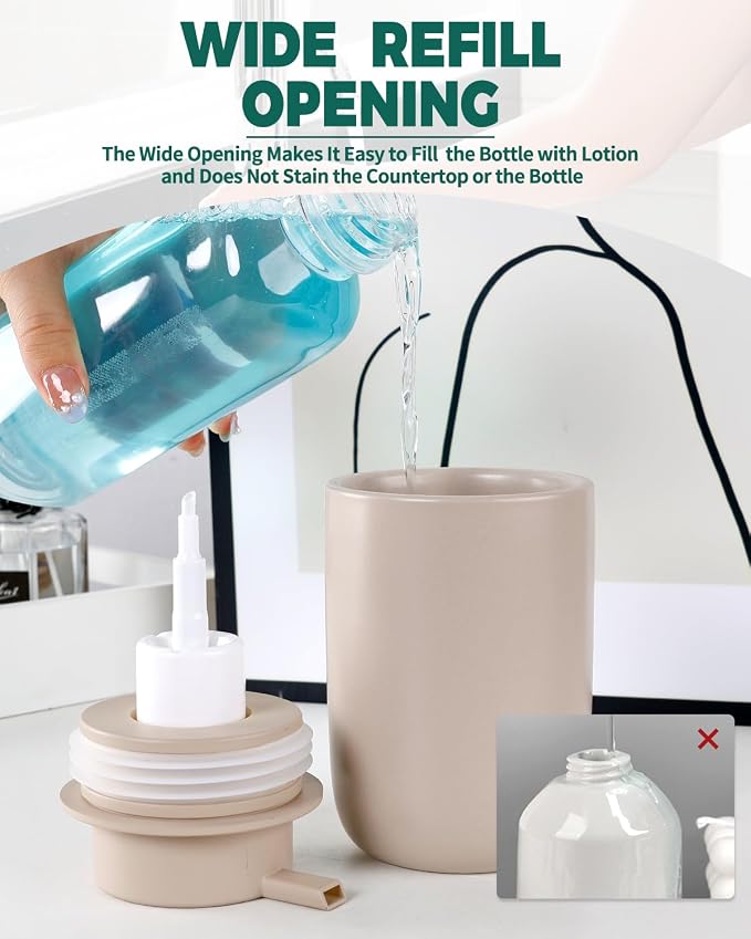 BosilunLife Foam Soap Dispenser, Hand Pump Dispenser for Kitchen Sink | Ceramic Foaming Hand Wash Dispenser for Bathroom Modern Farmhouse Small Soap Dispenser Lotion (Khaki, Foam Pump)