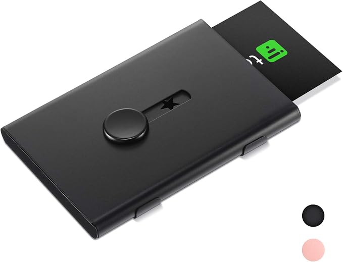 Tatuo 2 Pcs Black/rose Gold 2 Pack Thumb Drive Business Card Holder Stainless Steel Business name Card Case Portable Slide Out name holder Wallet Nice Design pocket for Men and Women