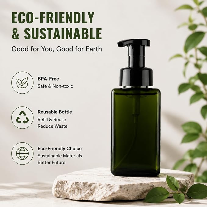 TMLECE 15oz/450ml Square Glass Style Foaming Soap Dispenser Bottles(4 Pack) | BPA-Free PETG, Rich Lather Foam Pump, Leak-Proof Pumps for Hand Soap, Dish Soap & Body Wash, Green