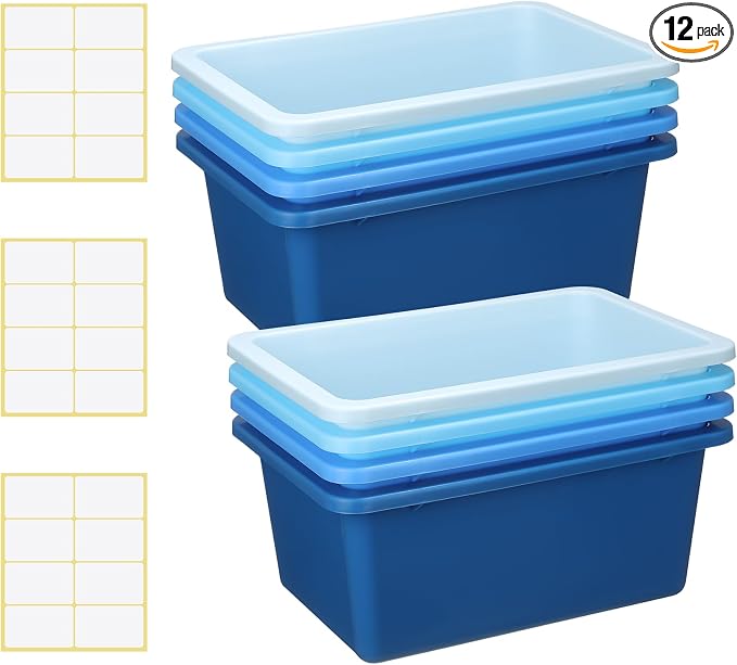 Zonon 12 Pcs Plastic Cubby Storage Bin Back to School Classroom Cubby Organization Storage Container with 1 Pack Self Adhesive Label for Office School Library(Blue Color,11.61 x 7.68 x 4.92)