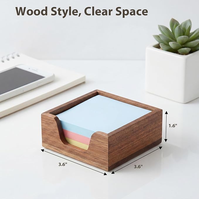 Wooden Sticky Note Holder for 3 x 3 Notes, Sticky Note Dispenser for Desk, Modern Post It Note Holder, Office Desk Organizer Accessories for Workspace