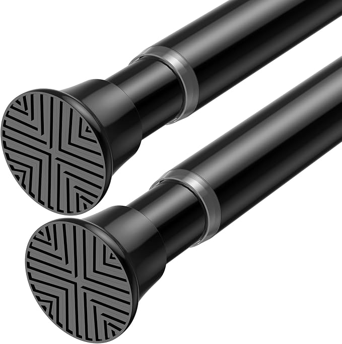 2Pack Curtain Rods for Windows 30-77Inch Black Tension Curtain Rod Adjustable Curtain Rod No Drilling Spring Rod Tension Rods for Doorway,Closet,Kitchen,Window