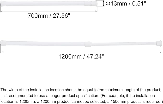 uxcell Tension Curtain Rod, Adjustable 28 to 47 inches, 0.39" Dia White Spring Tension Rod No Drilling Expandable Tension Rod for Doorway, Kitchen