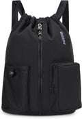 WANDF Drawstring Backpack with Shoe Compartment, Sports Gym Bag | Multi-Pocket Storage, Water-Resistant Fabric, Cinch String Bag