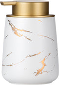 Enra Ceramic Gold Soap Dispenser,12 oz Marble Hand Liquid Soap Dispenser for Bathroom Kitchen Dispenser for Dish Soap with Easy-to-Press(Gold Liquid Type2)