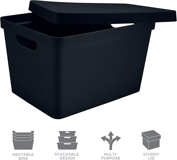 Simplify Large Vinto Storage Box | Stackable | Home Organization | Bathroom | Accessories | Toys | Closet | 2 Handles | Black