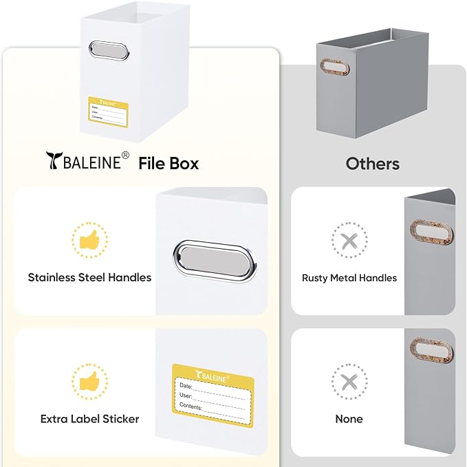 BALEINE File Organizer Box, Cardboard File Folder Organizer with Handle for Letter Size, Portable Collapsible Hanging Filing Box for Home Office Document Storage (8 Pack, Black+Pink+White+Navy)
