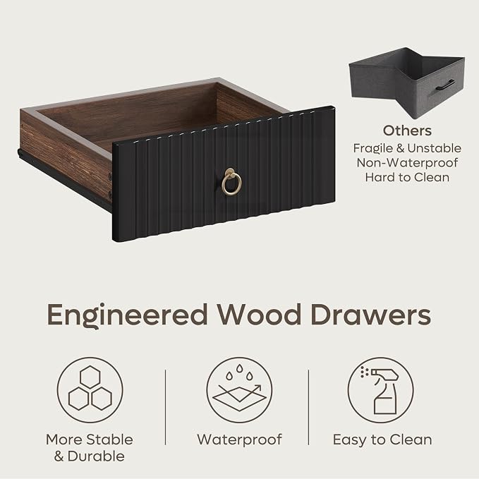 Bestier 55 Inch Wood Computer Desk with File Drawer & Keyboard Tray, Cherry | Fluted Panels, Ring Handles, File Drawer Letter/Legal, Storage Drawer, Keyboard Tray, Reversible, 2 Hooks, 150 Lbs, P2 Board