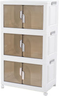 Kozyard Foldable Storage Bins with Lids Stackable Storage Bins with Doors and Wheels Magnetic Dual-Opening Doors Storage Containers for Bedroom, Living Room, Closet, Laundry (White-3Pack)