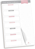 bloom daily planners Weekly Meal Planning Pad - Magnetic Hanging Refrigerator Menu Planner with Tear-Off Sheets & Perforated Grocery Shopping Lists - 6” x 9” (Grey & Pink)