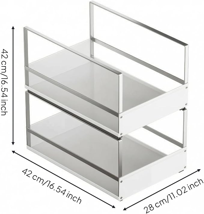 Pull out Cabinet Organizer Metal Frame Pull-out Basket Rectangular, Large White Pull-out Basket