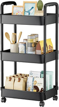 EZ COZY 3 Tier Rolling Cart, Plastic Diaper Cart Organizer with Wheels, Roller Cart for Diapers, Baby Nursery, Kitchen, Bathroom, Living Room and Bedside, Black