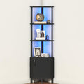 HOOBRO Corner Cabinet with LED Light, Corner Shelf Stand with Storage and Doors, 5-Tier Industrial Corner Bookshelf, 59” Tall Display Rack Shelf, for Living Room, Kitchen, Black BB147DCJ01