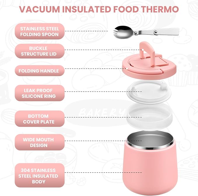 Itslife 20oz Vacuum Insulated Soup Thermo for Hot Food, Kids Lunch Container with Leakproof Buckle Lid, Wide Mouth Stainless Steel Food Jar with Spoon