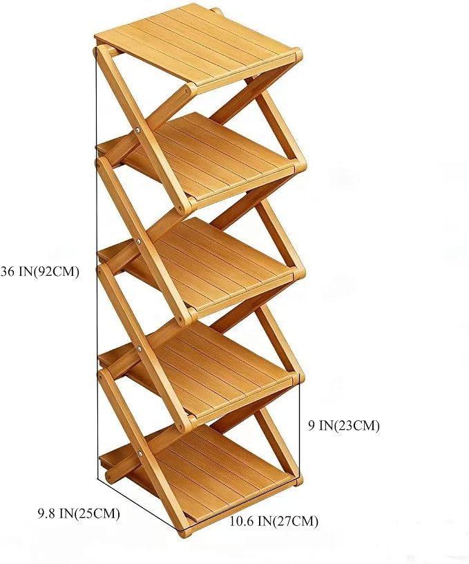 Bamboo Shoe Rack - No Assembly Required, Tall Narrow Foldable Shoe Organizer, Space-Saving Multifunctional Shelf for Entryways, Corners, Bedrooms, Balconies, 5 Layer(Reinforced and Thickened)