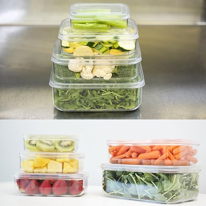 Lustroware (Set of 5) Micro Clear Food Storage Containers with Lids – BPA-Free, Airtight, Stackable, Tritan Plastic, Microwave & Dishwasher Safe, Pantry Organizer – Made in Japan