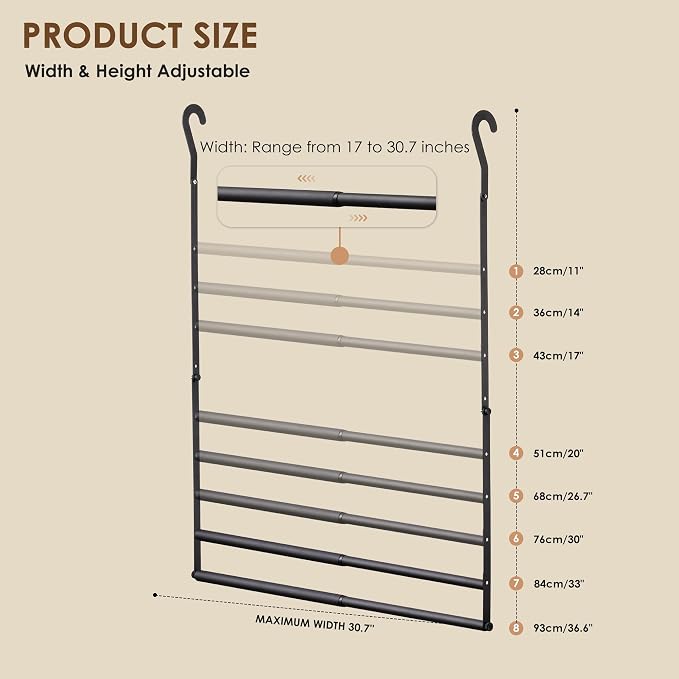 Hanging Closet Rod, Hanging Clothes Organizer, Adjustable, 1 Pack | Metal, Black, Heavy Duty, Space-Saving