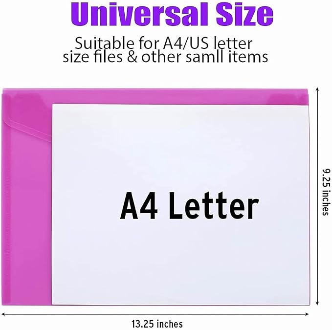 Sooez 12 Pack Plastic Envelopes File Folders, Plastic Folders with Safe Closure, Colored Folder for Documents Organizer Letter/A4 Size, Clear Filing Folder for Office School Supplies Storage, 6 Colors
