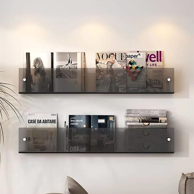 ROYALITA 2-Pack Acrylic Magazine Holder Brochure Holder, Gray 17 Inch | Record Magazine Rack, Fashion Floating Bookshelf, Literature Storage Rack for Waiting Room, Living Room, Office
