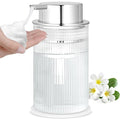 NiHome Foaming Hand Soap Dispenser 14oz Ribbed Glass, Non-Slip Bath Kitchen | Vertical-Ribbed Glass Bottle with Foam Pump and Stable Non-Slip Mat for Bathrooms and Kitchens