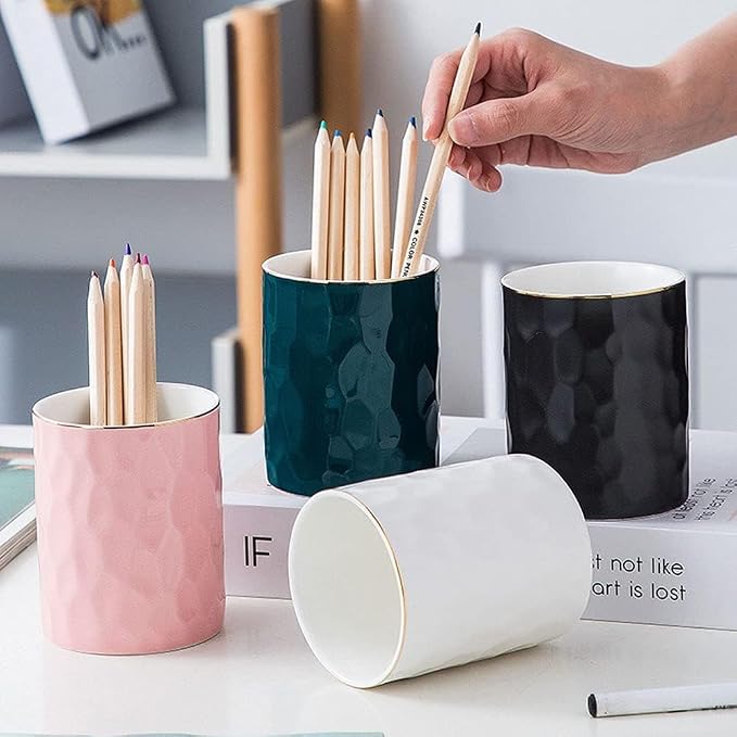 HANKOR Ceramic Pen Holder Cup Pencil Holder for Desk, Makeup Brush Holder Organizer for Office Home (Green)