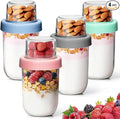 16+4 oz Yogurt Parfait Cups with Lids 4 Pack Overnight Oats Jars | Dry Wet Separation, Cereal Cups,Chia Pudding,Snacks,Nuts, Fruit,Granola Toppings,Meal Prep Jars