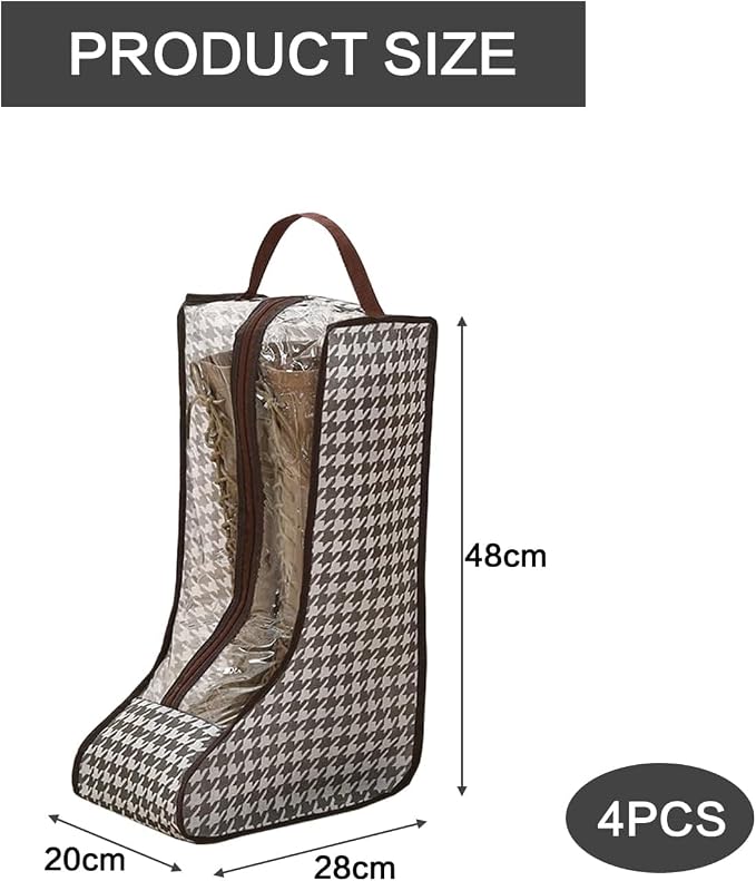 4-Pack Tall Boot Storage Bag Organizer for Closet and Travel, Portable Dustproof Bags for Cowboy, Equestrian Riding & Wide-Calf Boots, Clear Window Shoe Protector for Checked Luggage Packing, 18.9"
