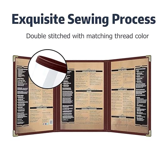 Goodsmart Restaurant Menu Covers – 25 Pack Burgundy 6-View Trifold 8.5" x 14", Side-Loading Vinyl & Plastic Menu Holders, Clear Menu Sleeves, Leather-Style Café Covers with Gold Corners