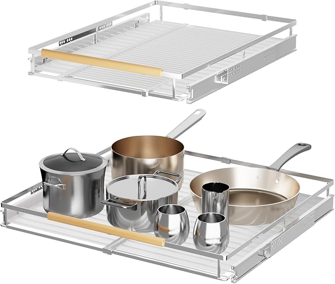 SANNO Expandable Slide Out Shelf Organizer, Pull Out Cabinet Shelves for Under Sink, Pantry & Cupboard, 1 Pack