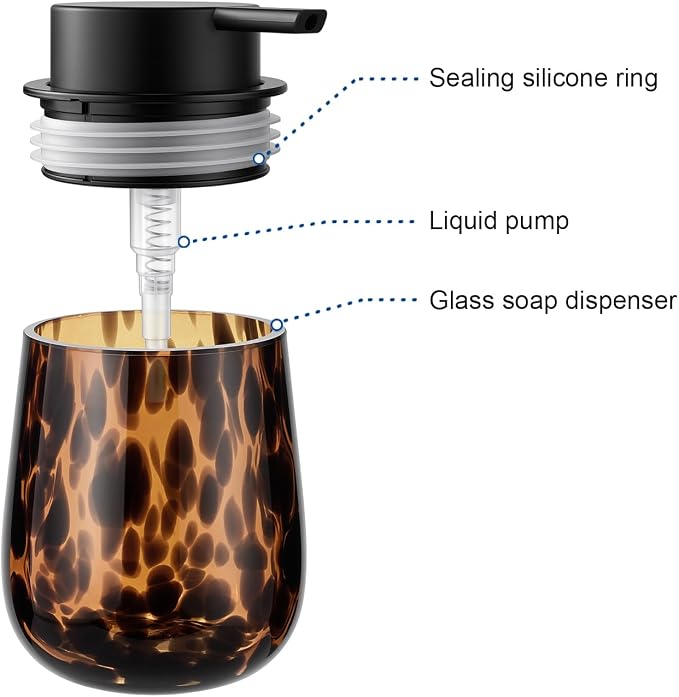Marble Glass Liquid Soap/Lotion/Hand Sanitizer Pump Dispenser, Refillable for Kitchen and Bathroom Countertop (Amber)