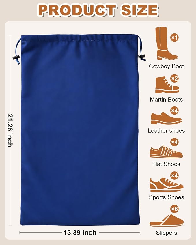 2 Pcs Shoe Bags for Travel, Large Boot Bag, Palace Blue, 21.2x13.3 Inch | Washable & Reusable Travel Shoe Bags, Dustproof Shoe Bags with Drawstring Closure, Suitable for Travel, Home Storage