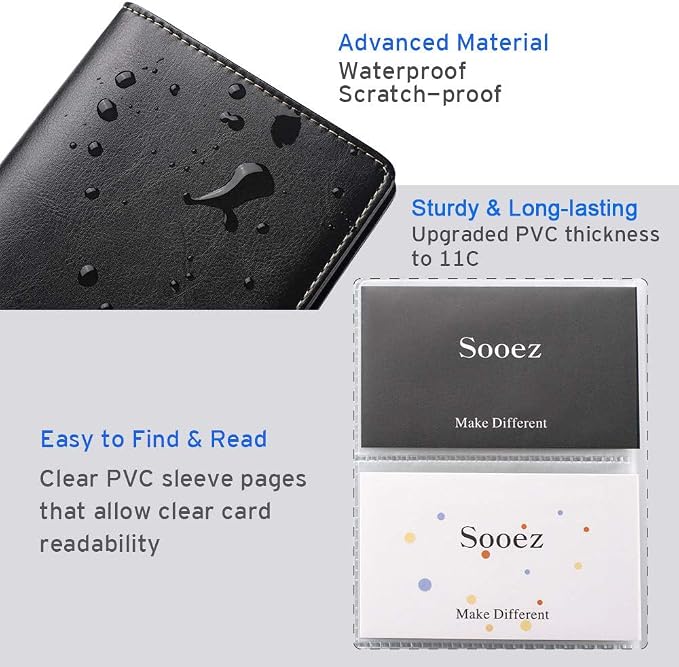 Sooez Leather Professional Business Card Book Holder Organizer, 240 Capacity Credit Card Booklet, PU Name Cards Holder Storage File for Men Women, 7.7"x 4.5" x 0.7", Grass Green