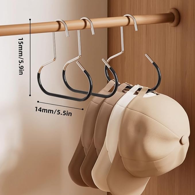 10 Pack Hat Hangers for Closet - Nonslip Space Saving Steel Hat Rack for Baseball Caps, Versatile Hanger Organizer for Belts, Vest, Ties and Scarves (Black)