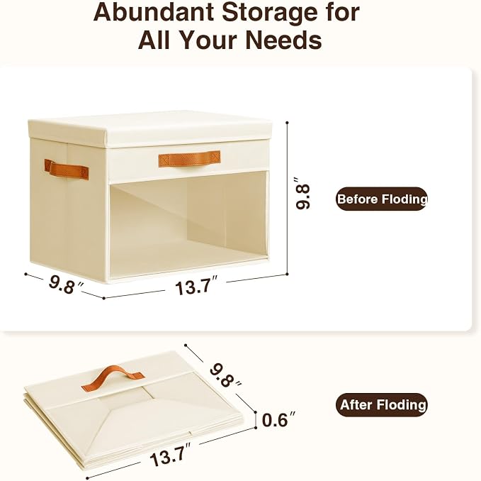 Homsorout Large Storage Bins with Lids - 3 Pack Foldable Decorative Organizers with Clear Windows & Handles, Cube Storage Organizers for Clothes, Blankets, Sweaters, Sheets, Beige