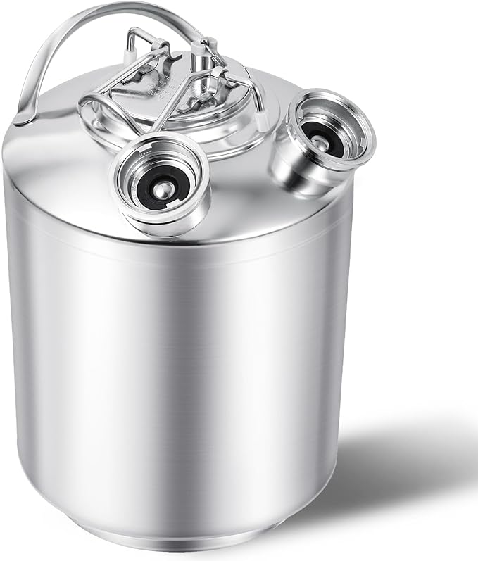 2.5 Gallon Beer Line Cleaner Keg, Keg Cleaning Kit with 2 D Spears for D Coupler, 304 Stainless Steel Kegerator Line Cleaning Kit, Keg Line Cleaning Kit with Handle Used for Beer Line Cleaning