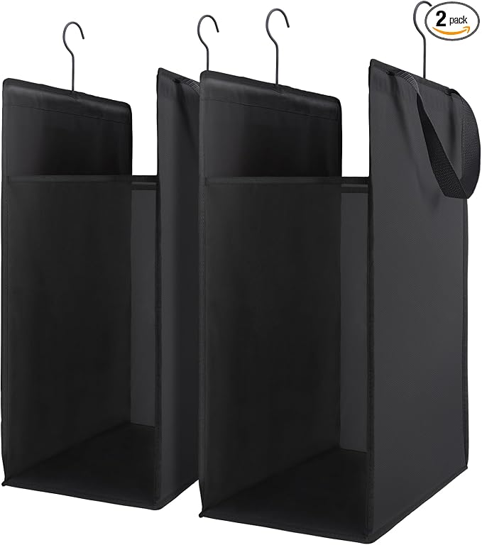 FENTEC Fentec Hanging Laundry Hamper, Hanging Laundry Basket, Slim Laundry Hamper Bag with Handles, Portable Hanging Closet Hamper, Mesh Heavy Duty Hanging Laundry Bag (Black,2 Pack)