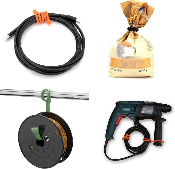 6 PCS 24-Inch Silicone Cable Ties Dia 5mm Reusable Steel-Core Rubber Twist Ties Bendable Cable Ties for Bundling and Holding, All Purpose Cord Tie for Indoor and Outdoor (Orange,Green,Black)