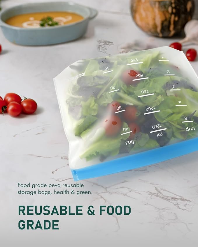 Dishwasher Safe Food Storage Bags Stand Up, 12Pack Reusable Gallon Freezer Bags, Reusable Bags Various Size, Reusable Sandwich Bags, Leakproof BPA Free Reusable Bags for Lunch, Snack(12Pack)