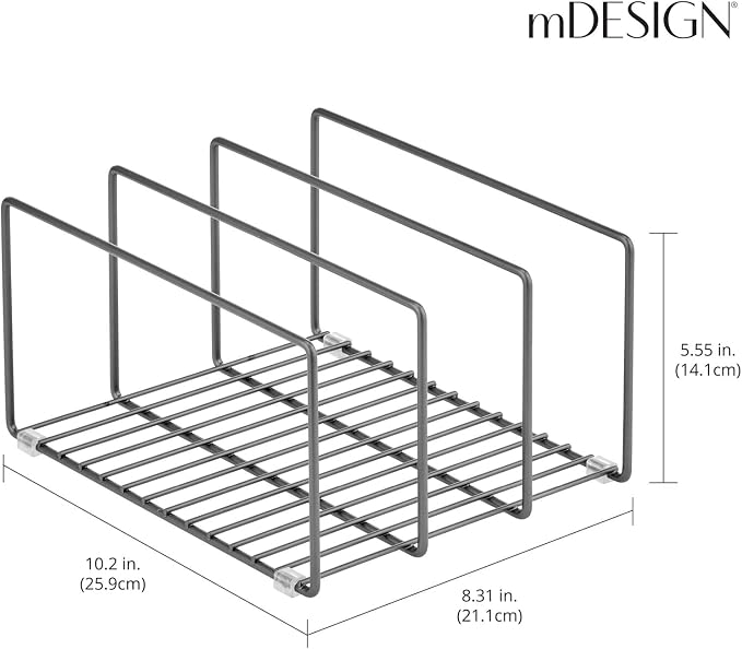 mDesign Metal Pan Organizer for Kitchen Cabinet, Counter, Pantry Shelf - 3 Slots for Baking Sheets, Muffin Pans, Cutting Boards, Frying Pans - Pan Organizer and Storage - Concerto Collection - Black