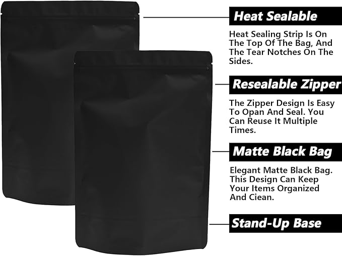 50PCS Smell Proof Resealable Pouch Bags,ULIFESTAR Aluminum Foil Flat Food Storage Bag,Sealable Pcsaging Zipper Pouches with Tear Notches for Pcsaging Lipgloss,Jewelry,etc(18*26cm/7.09*10.24",Black)