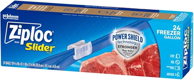Ziploc Gallon Food Storage Freezer Slider Bags, Power Shield Technology for More Durability, 24 Count