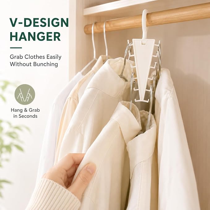 12 Hooks Space Saving Closet Hanger Organizer, V-Shape Multi Hook Clothes Hanger for Hats, Belts, Scarves & Accessories, Closet Storage Organizer for Wardrobe Space Saver (1 Pack)