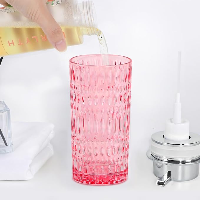 Foam Soap Dispenser, Pink Glass Foaming Soap Dispenser with Pump, 14 Oz Bathroom Refillable Liquid Lotion Pump Bottle Container for Kitchen Countertop Decor