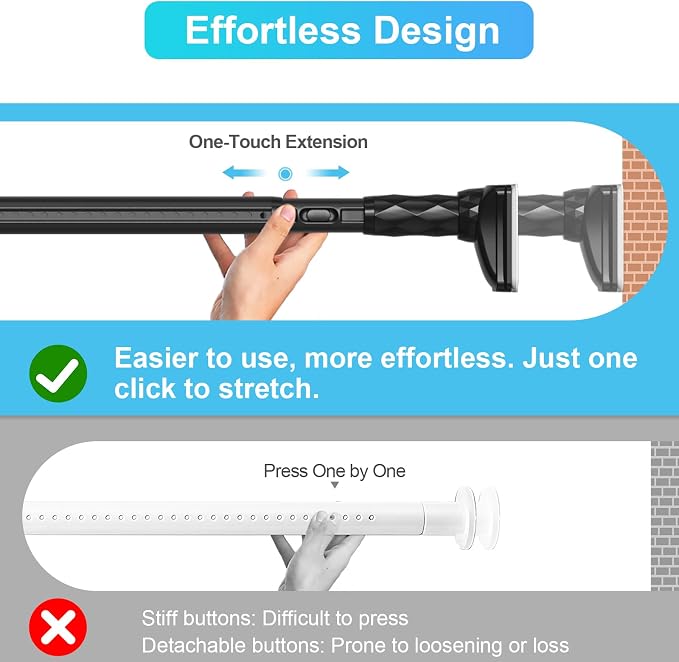 Closet Rods For Hanging Clothes,41-67 In(3-6ft) Extra Long Tension Rod For Closet,Adjustable Rod Without Drilling 33lb Heavy Duty Closet Rods Diameter 1.26in-One-Bond Stretching,Black