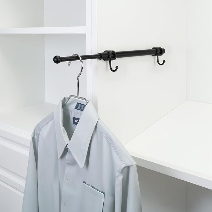 Valet Rod for Closet Pull Out with Hooks, Easy To Install (Black, 12 Inch)
