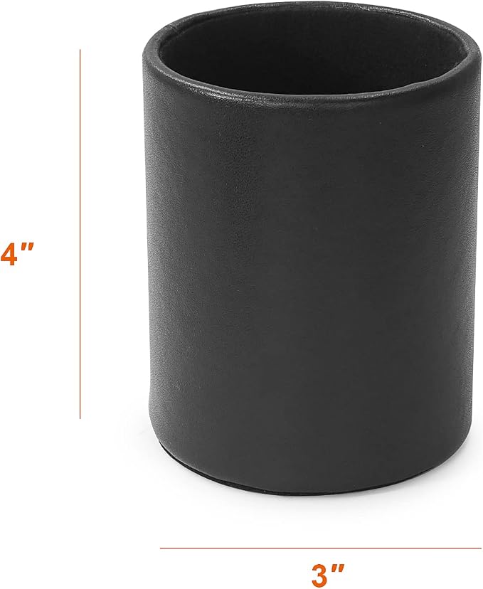 DreamsEden Pencil Holder, Leather Pen Cup for Desk (Round, Black)