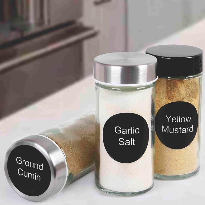 Orii Spice Labels, Black Round | 160 Pre-printed, 20 Blank