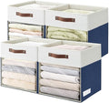 Bagnizer Storage Cubes, 4 Pack Linen Foldable Storage Bins with Clear Window and 2 Handles, 13x15x13 Storage Cube Bins for Shelf Closet, Kallax, Clothes, Books - (Navy Blue / Off-White)