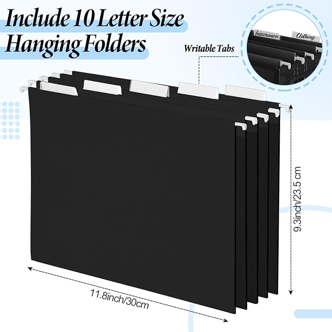 2 Pack Hanging File Holder, 10 Hanging Folders, Metal Mesh, Letter Size Folder Storage, Desktop Storage Cabinets, Office School Document(Black,Small)