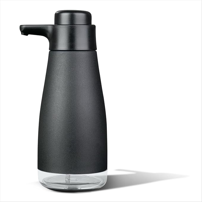 AIKE 15oz Liquid Soap Dispenser for Dish and Hand Soap Matte Black | Easy Push Durable Pump, No-Slip Base with Clear Liquid Window, Easy Refill Wide Opening, for Kitchen Sink and Bathroom